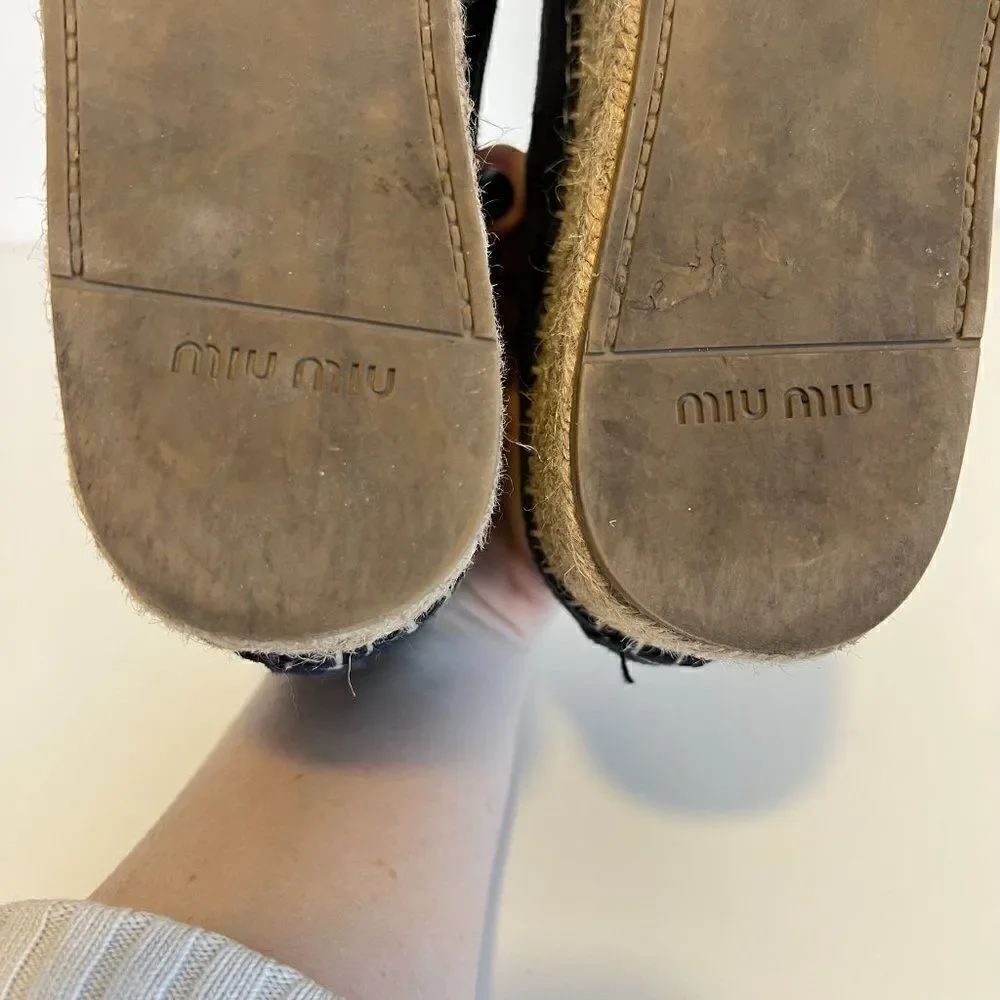 Miu Miu Blue Suede Lace Up Espadrille Platform Creeper Sneakers - Picture 7 of 9